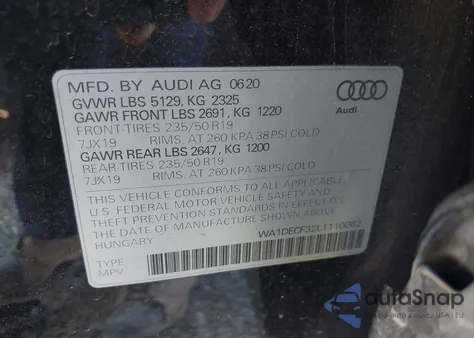 2020 Audi Q3 Premium 45 Tfsi S Line Quattro Tiptronic z USA, uszkodzony, nr VIN WA1DECF32L1110062